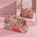 KarryQ Peach Sequin Oval Embroidered Curved Frame Clutch