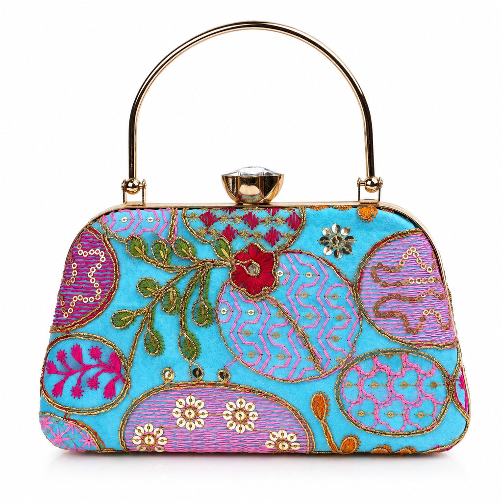 KarryQ Turquoise Sequin Oval Curved Frame Clutch