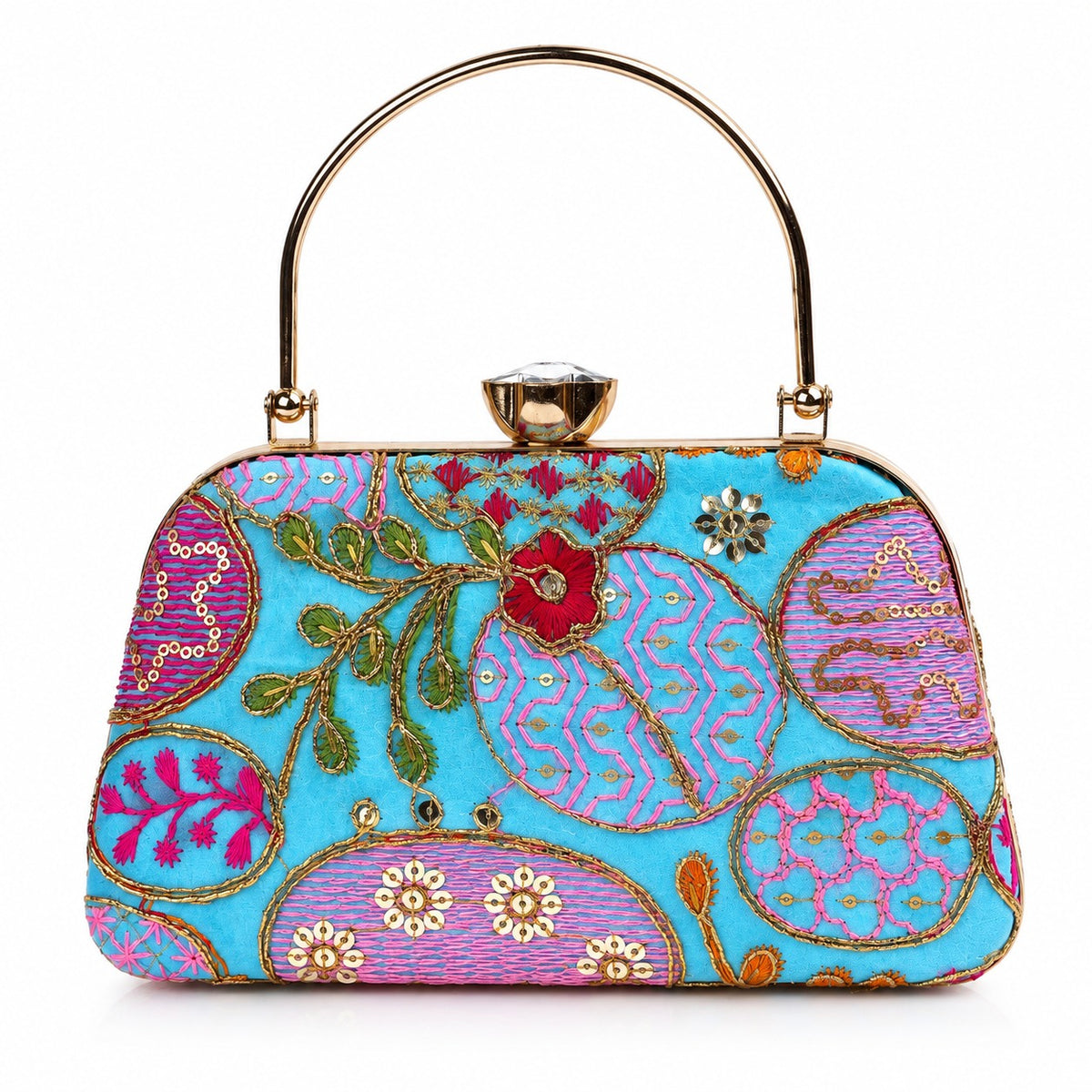 KarryQ Turquoise Sequin Oval Curved Frame Clutch