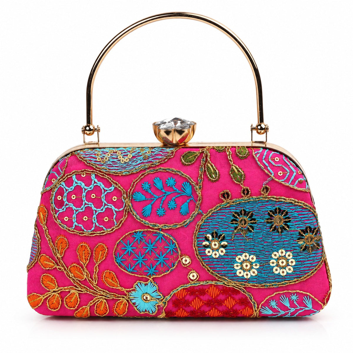 KarryQ Rani Pink Sequin Oval Curved Frame Clutch