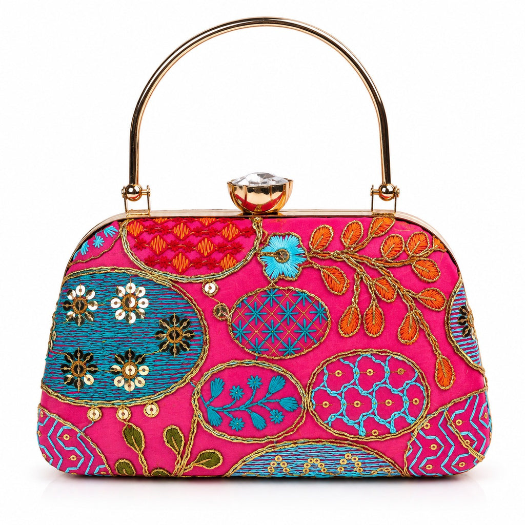 KarryQ Rani Pink Sequin Oval Curved Frame Clutch
