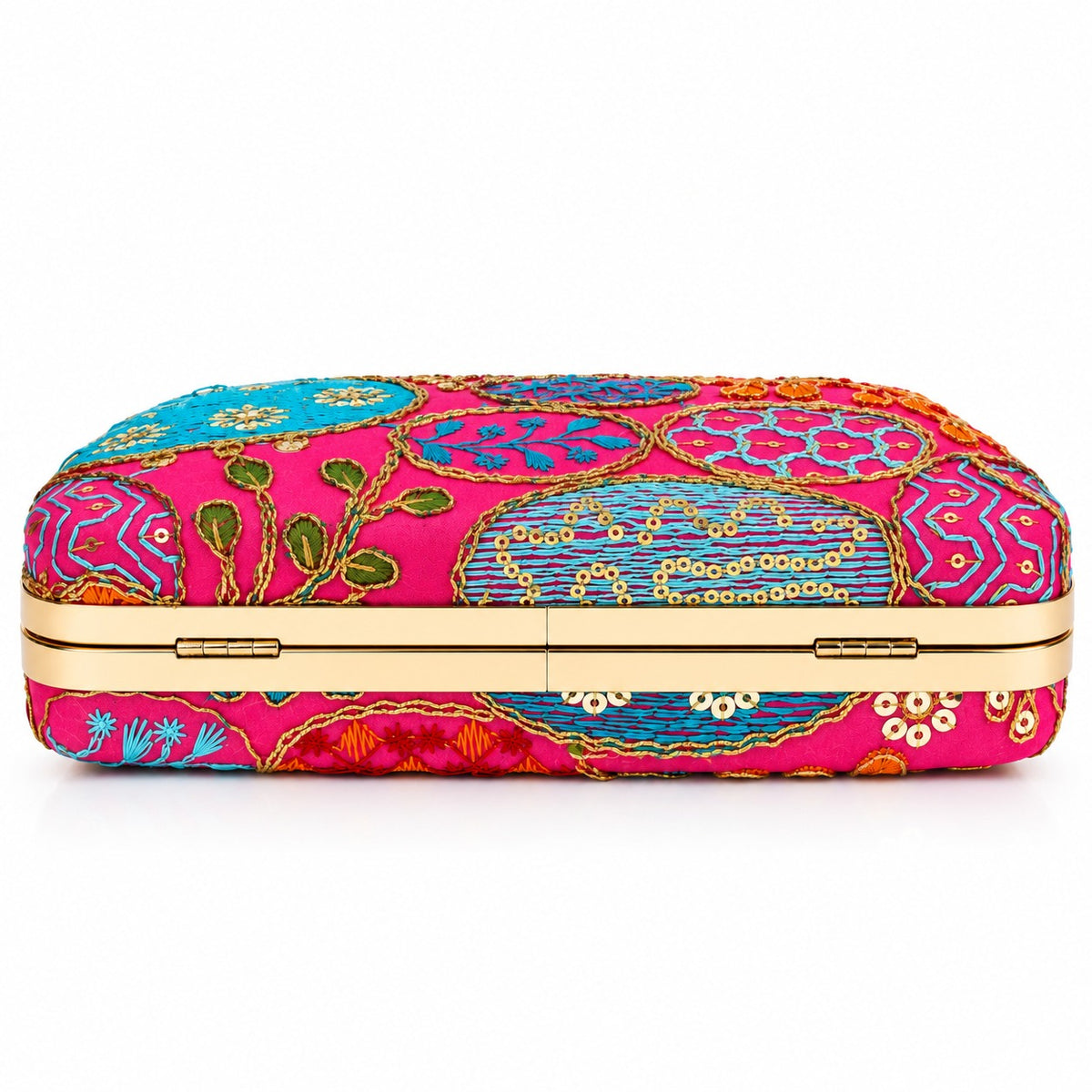 KarryQ Rani Pink Sequin Oval Curved Frame Clutch