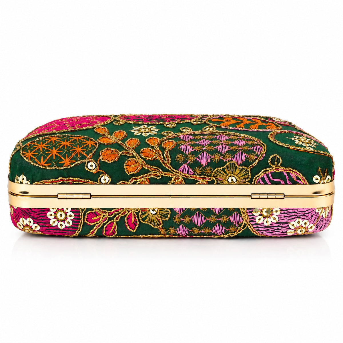 KarryQ Emerald Green Sequin Oval Curved Frame Clutch