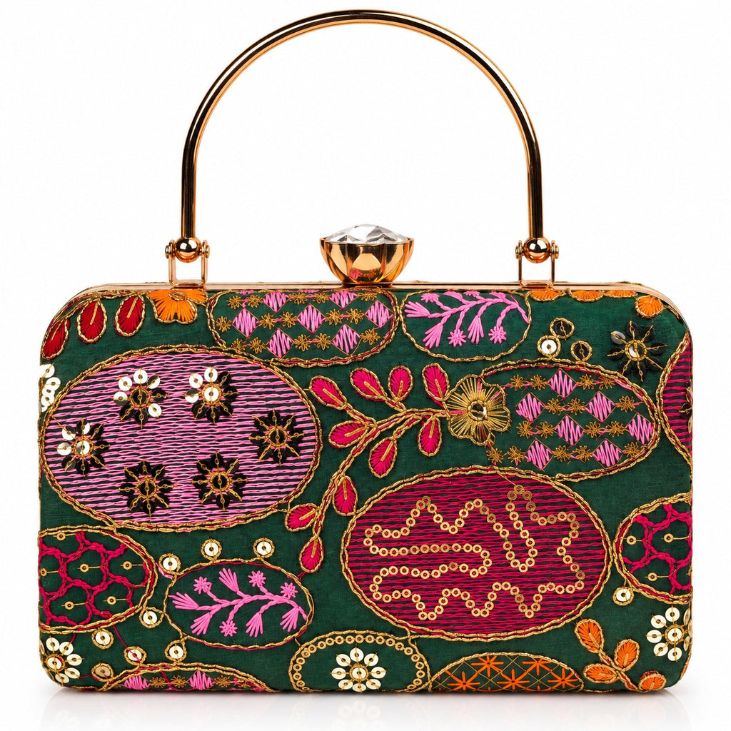 KarryQ Bottle Green Sequin Oval Box Clutch