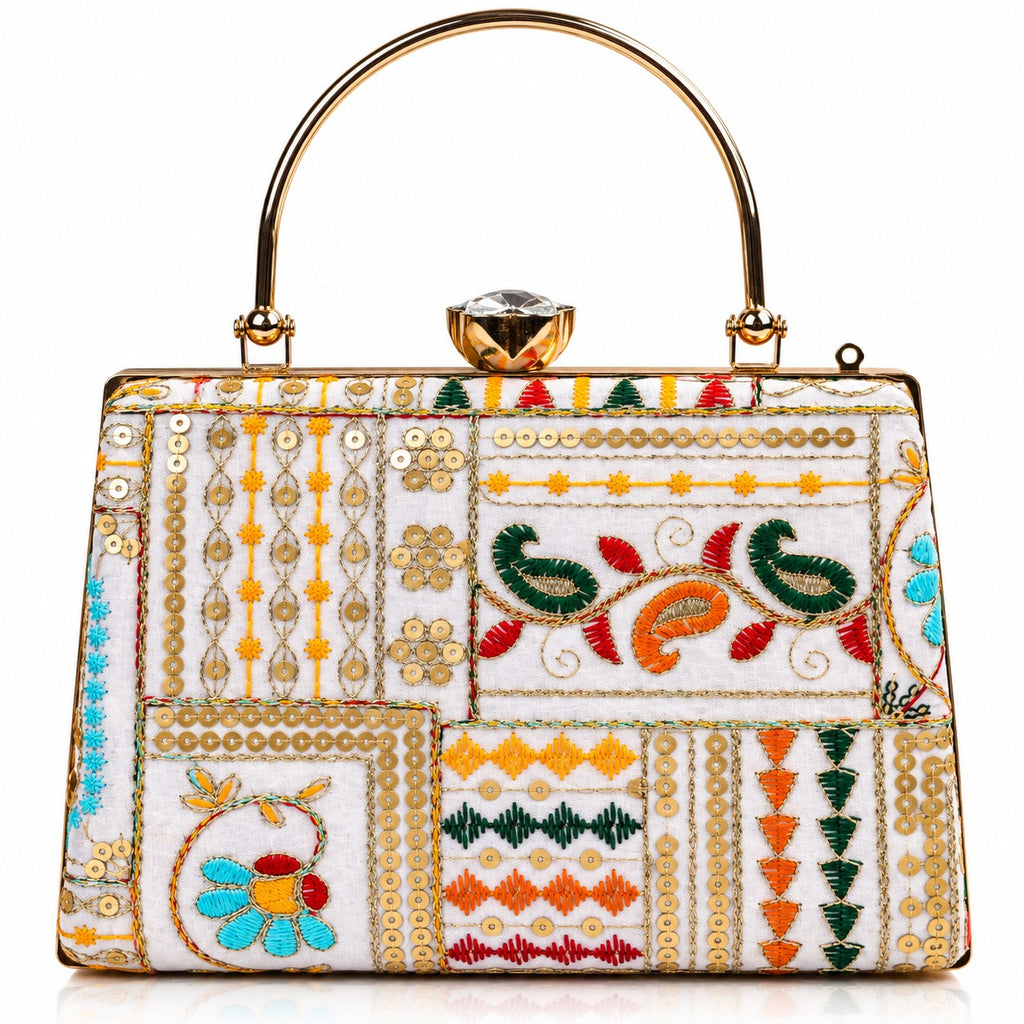 KarryQ White Patchwork Paisley Frame Handbag