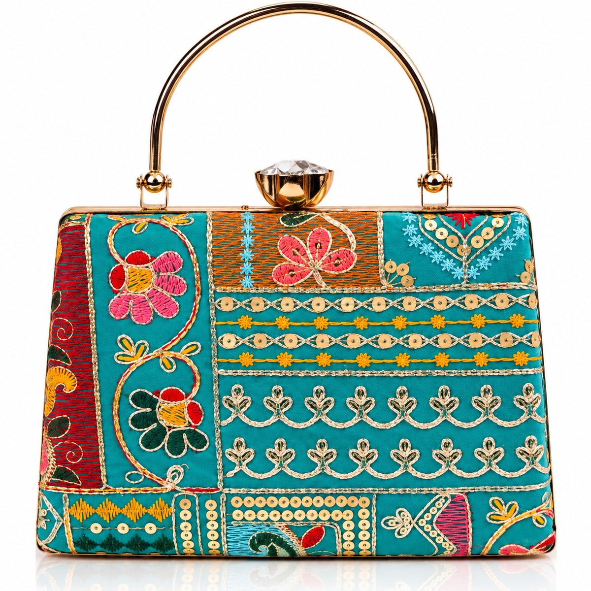 KarryQ Teal Blue Patchwork Frame Handbag