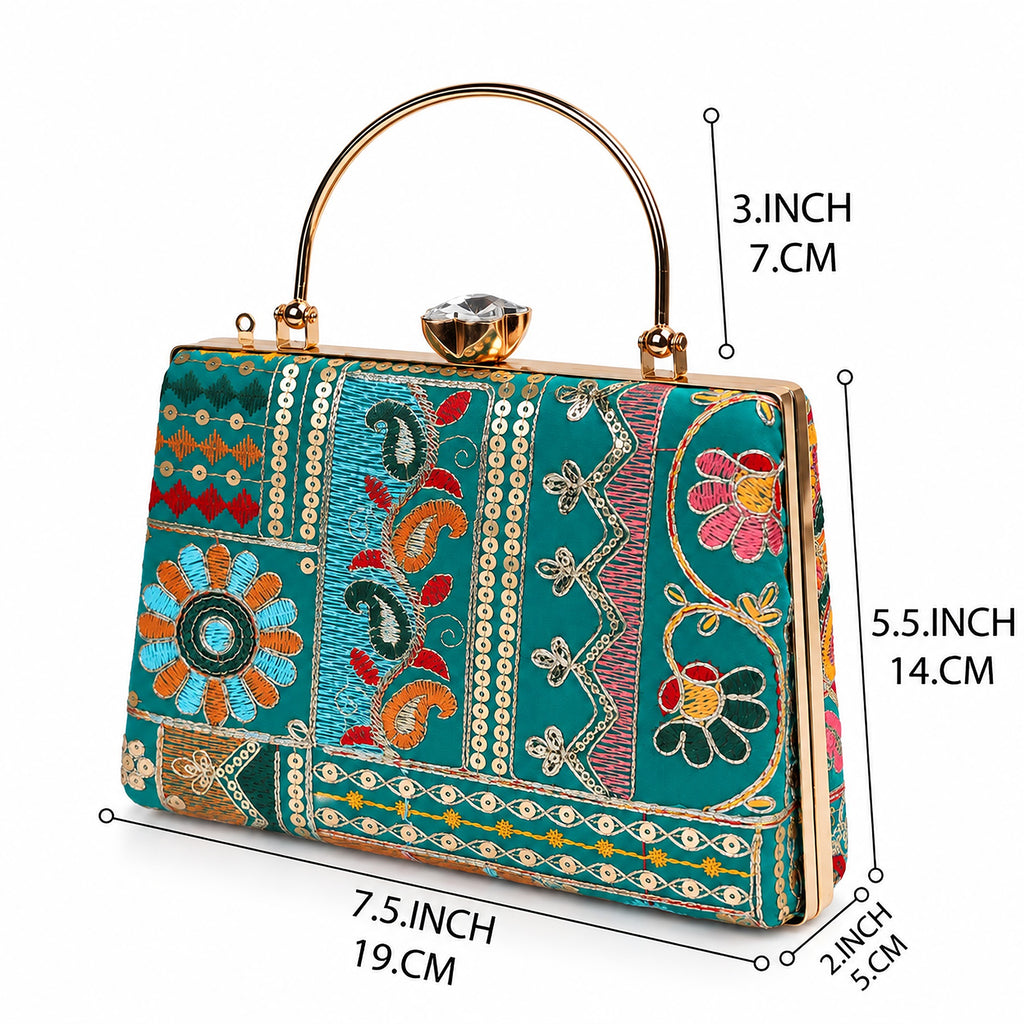 KarryQ Teal Blue Patchwork Frame Handbag