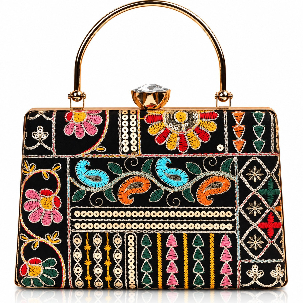KarryQ Black Patchwork Paisley Frame Handbag