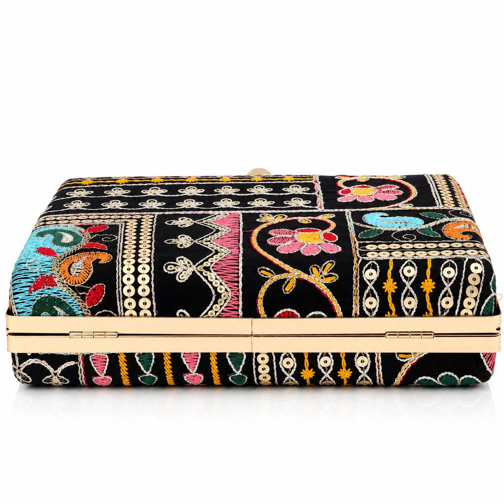 KarryQ Black Patchwork Paisley Frame Handbag