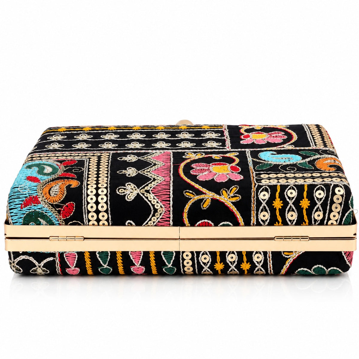 KarryQ Black Patchwork Paisley Frame Handbag