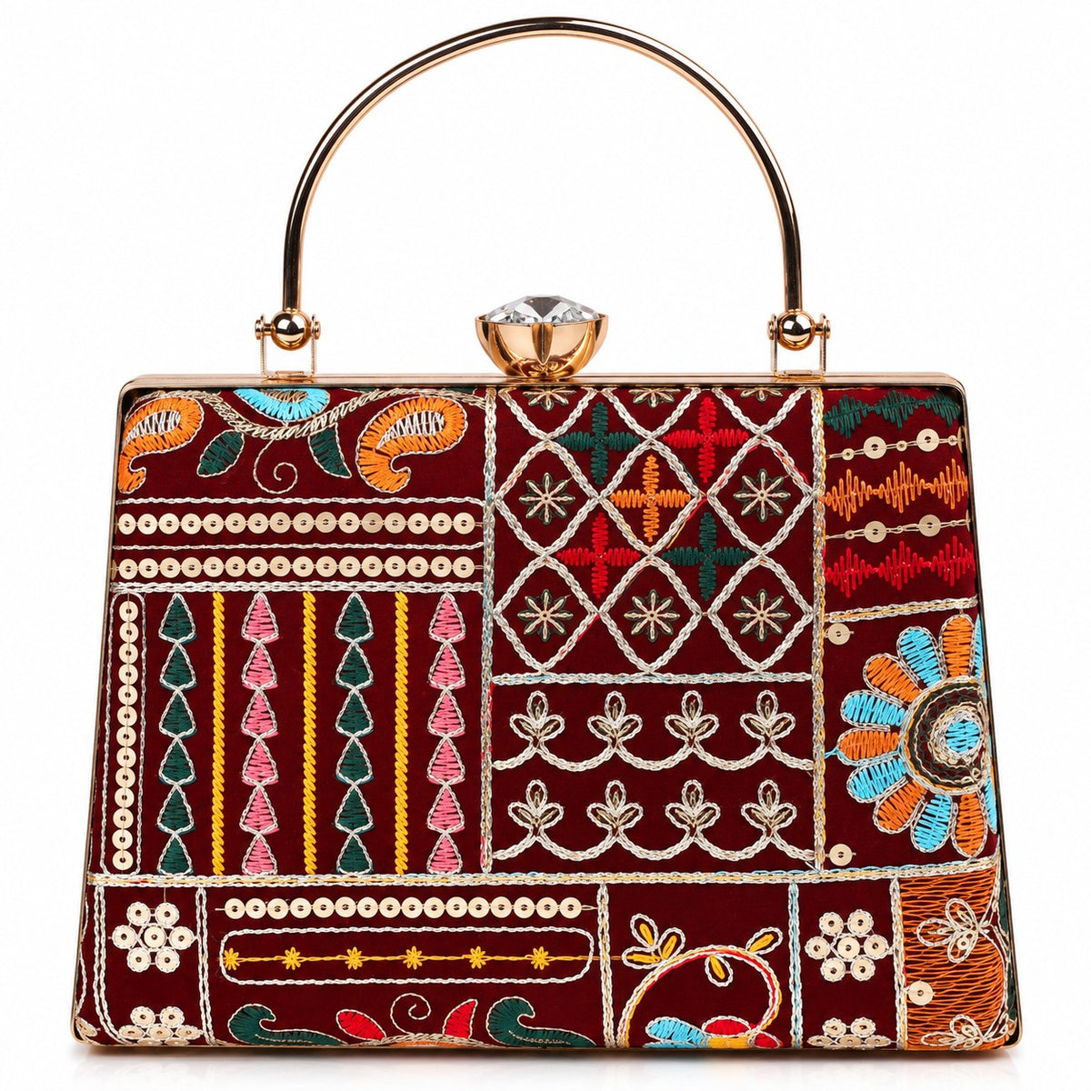 KarryQ Maroon Patchwork Frame Handbag