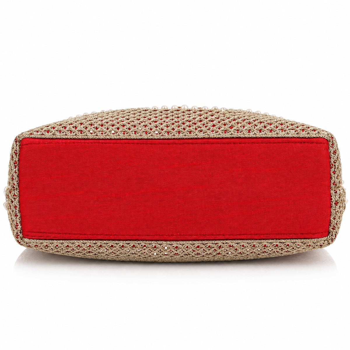KarryQ Coral Pink Stone Work Pearl Handle Potli Bag