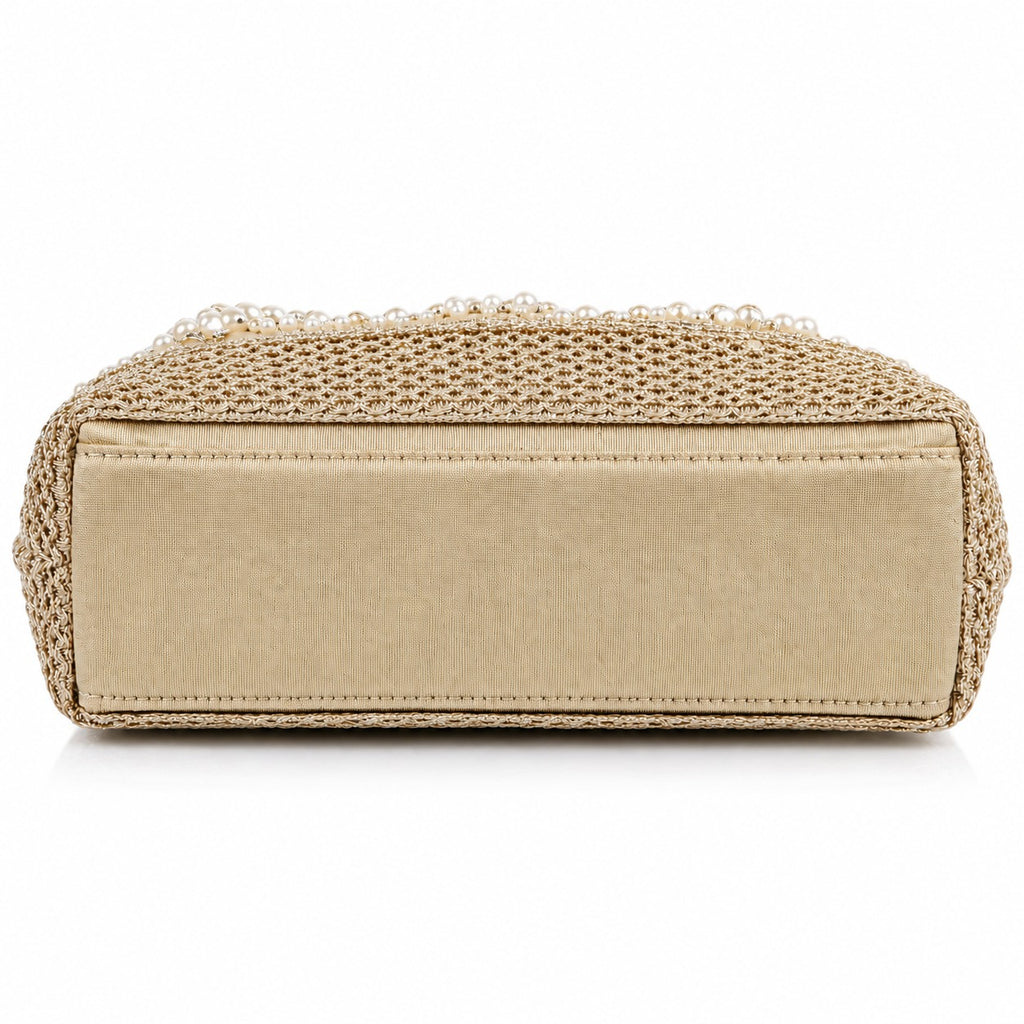 KarryQ Silver Grey Stone Work Pearl Handle Potli Bag