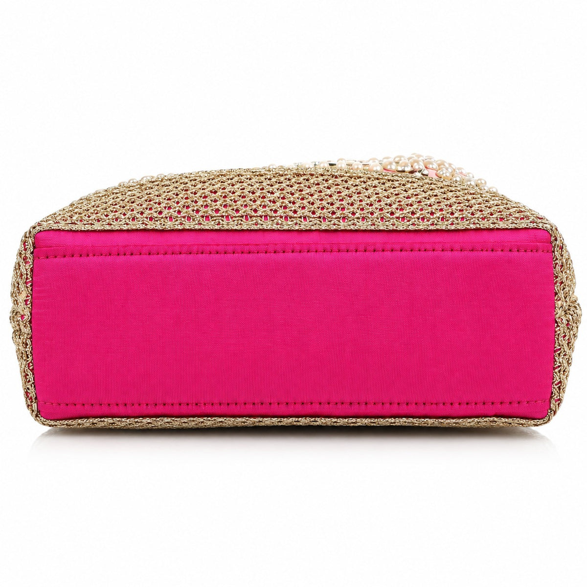 KarryQ Hot Pink Stone Work Pearl Handle Potli Bag