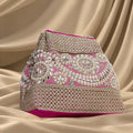 KarryQ Hot Pink Stone Work Pearl Handle Potli Bag