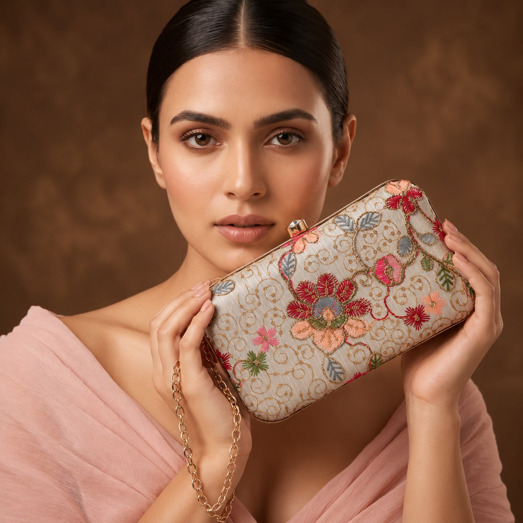 KarryQ Ivory Floral Box Clutch Purse