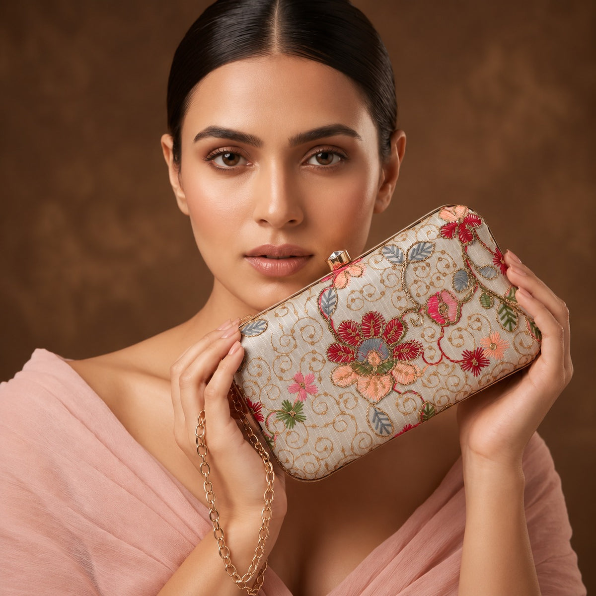 KarryQ Ivory Floral Box Clutch Purse