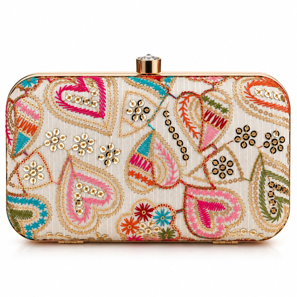 KarryQ Ivory Heart Paisley Box Clutch Purse