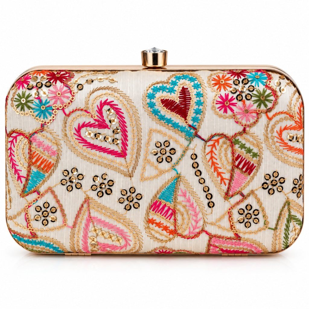 KarryQ Ivory Heart Paisley Box Clutch Purse