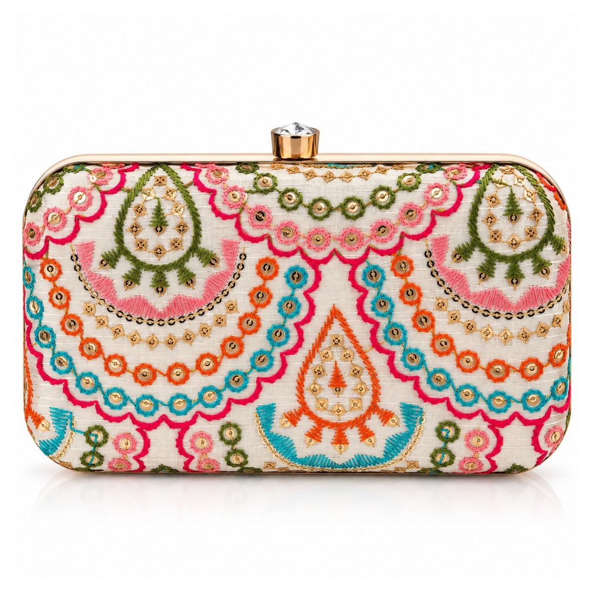 KarryQ Ivory Scallop Paisley Box Clutch Purse