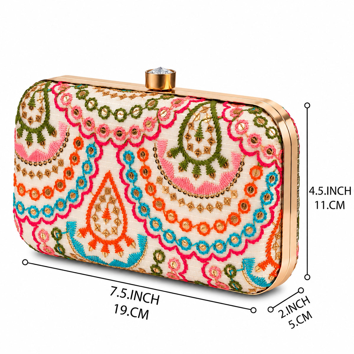 KarryQ Ivory Scallop Paisley Box Clutch Purse