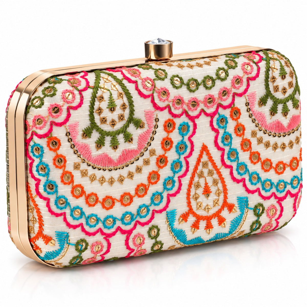 KarryQ Ivory Scallop Paisley Box Clutch Purse