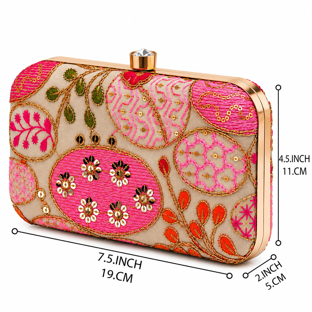 KarryQ Cream Pink Sequin Oval Box Clutch Purse