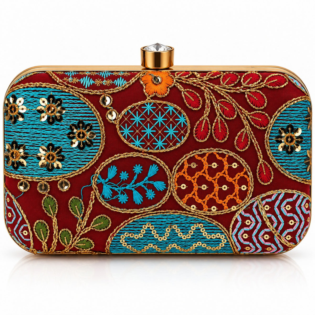 KarryQ Maroon Sequin Oval Box Clutch Purse