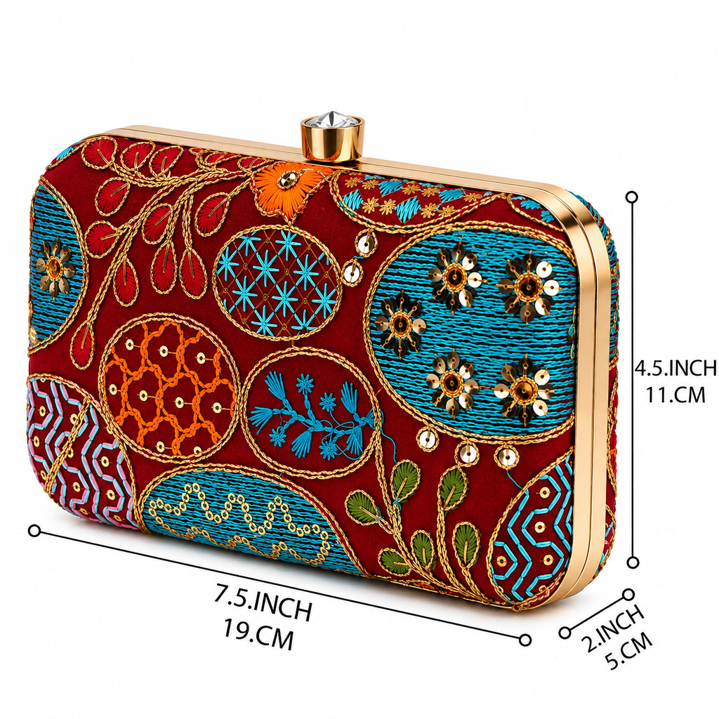 KarryQ Maroon Sequin Oval Box Clutch Purse