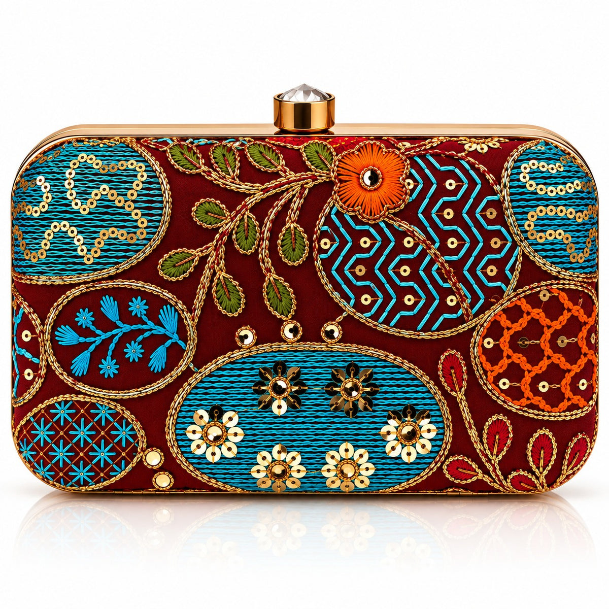 KarryQ Maroon Sequin Oval Box Clutch Purse