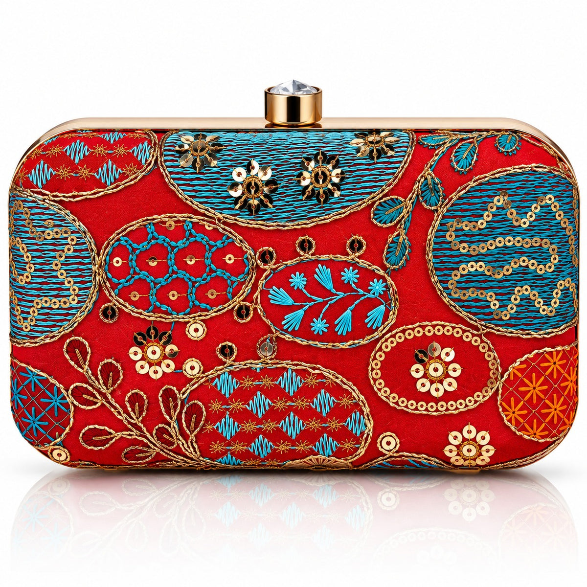 KarryQ Red Sequin Oval Box Clutch Purse
