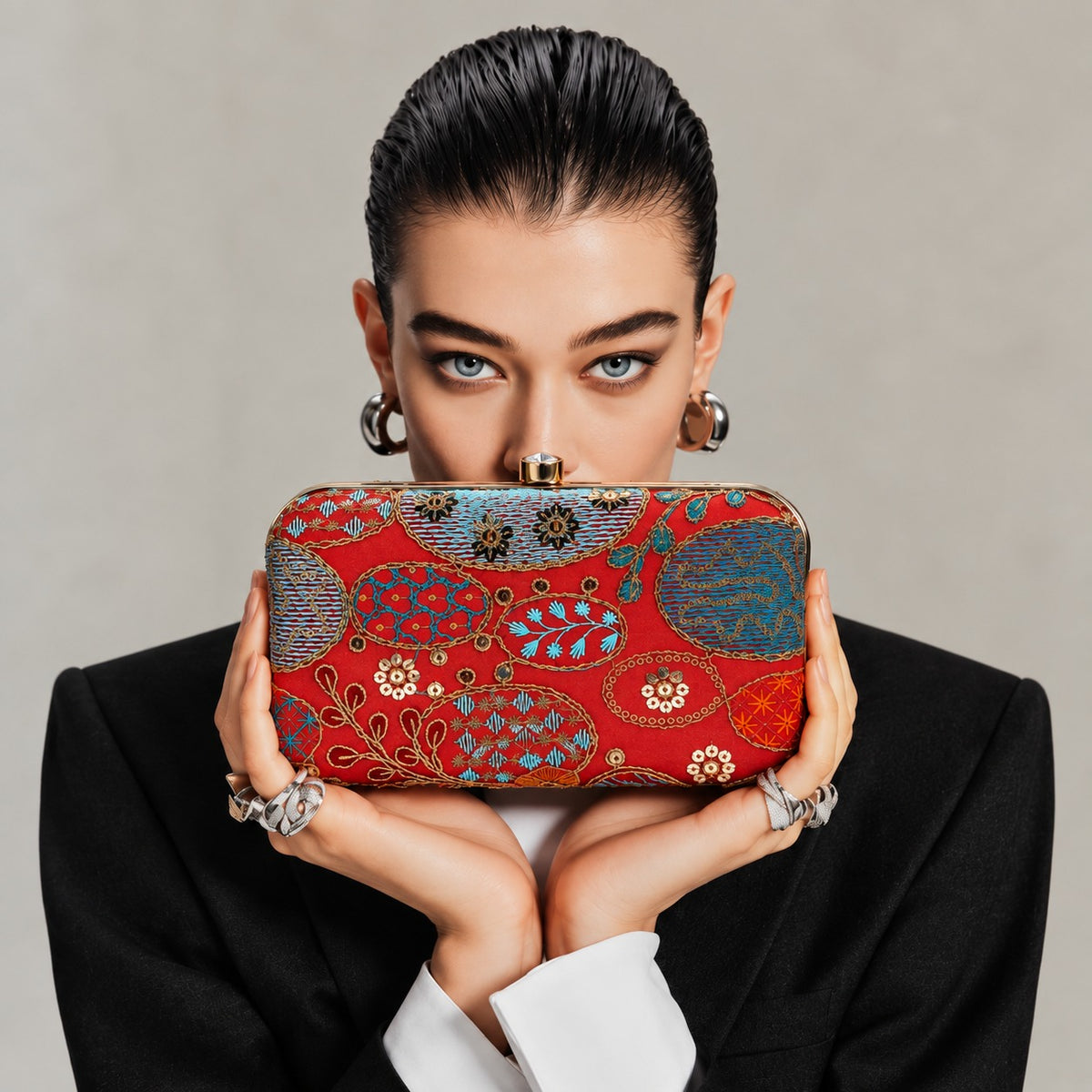 KarryQ Red Sequin Oval Box Clutch Purse