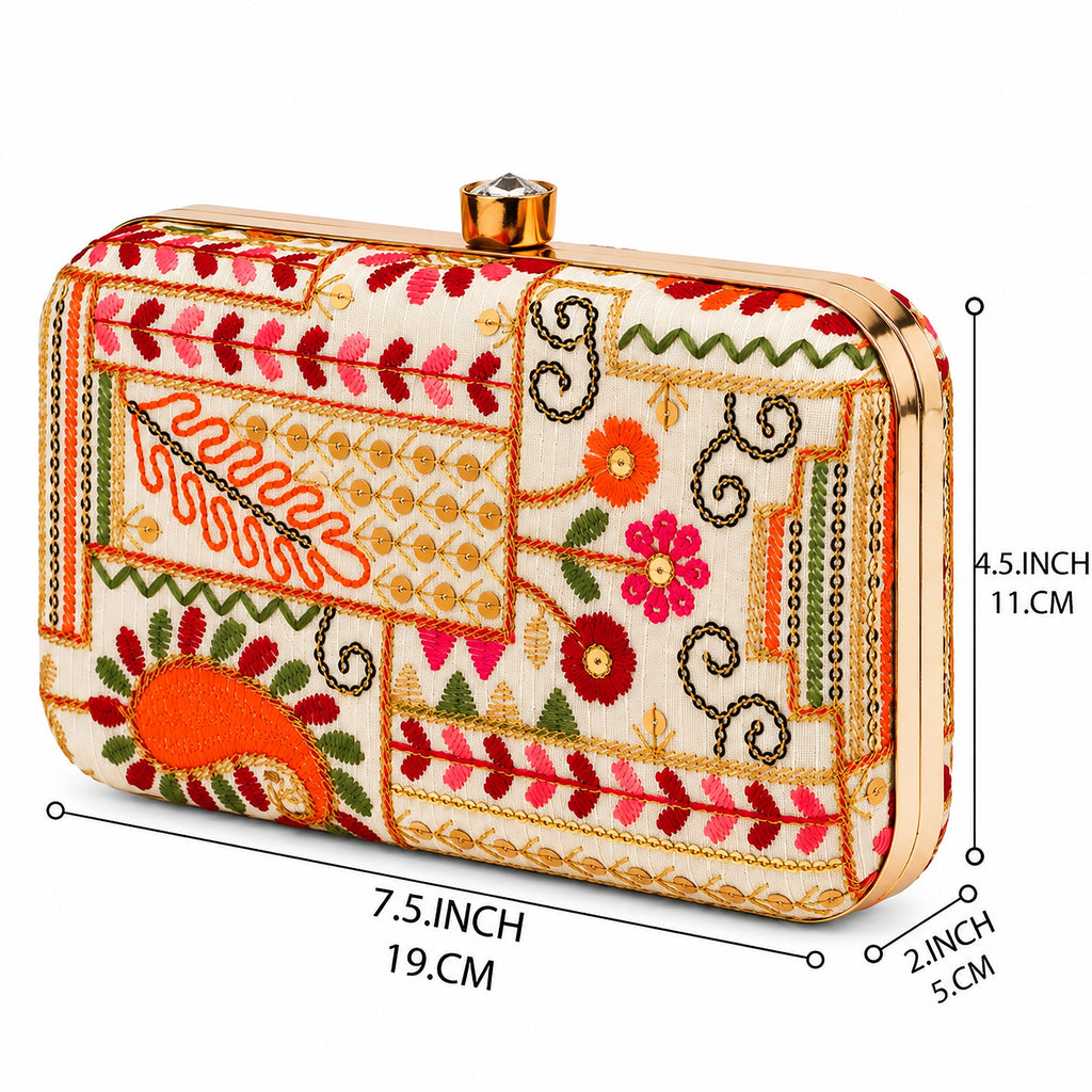 KarryQ Ivory Patchwork Paisley Box Clutch Purse