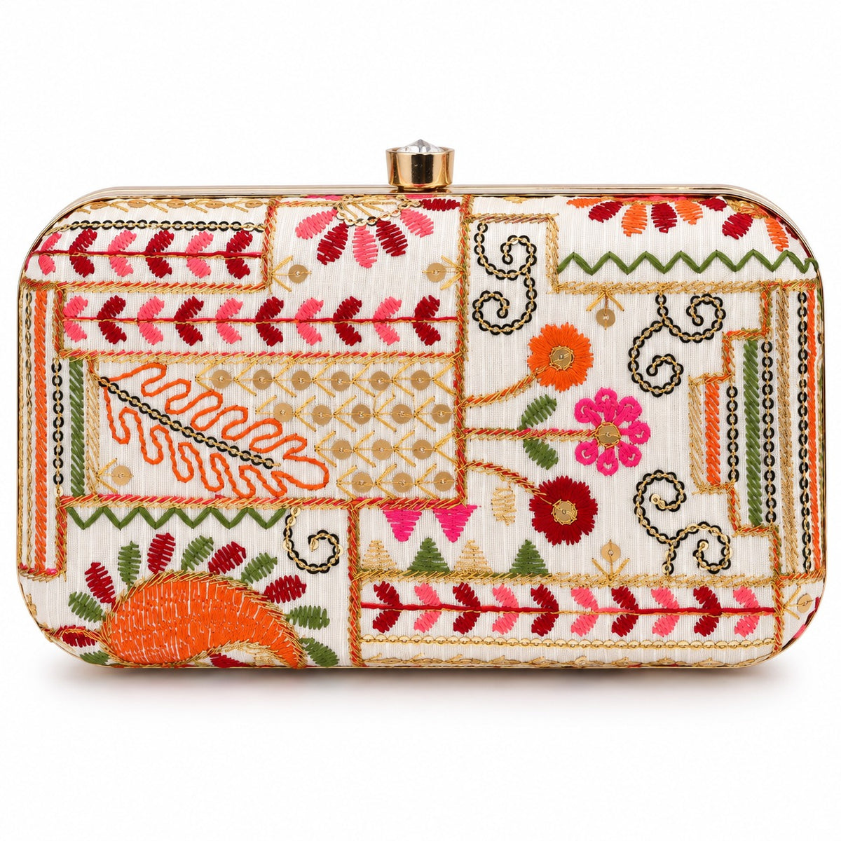 KarryQ Ivory Patchwork Paisley Box Clutch Purse