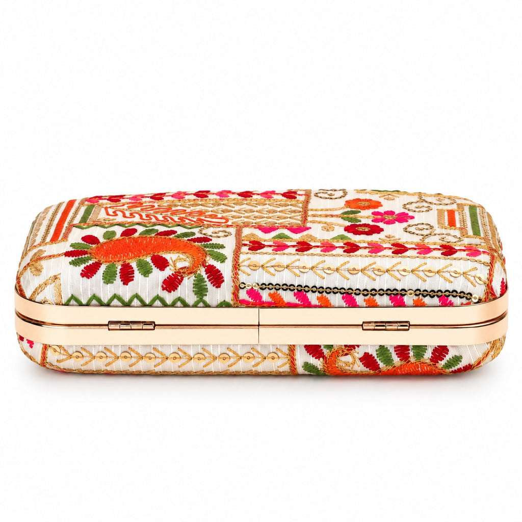 KarryQ Ivory Patchwork Paisley Box Clutch Purse