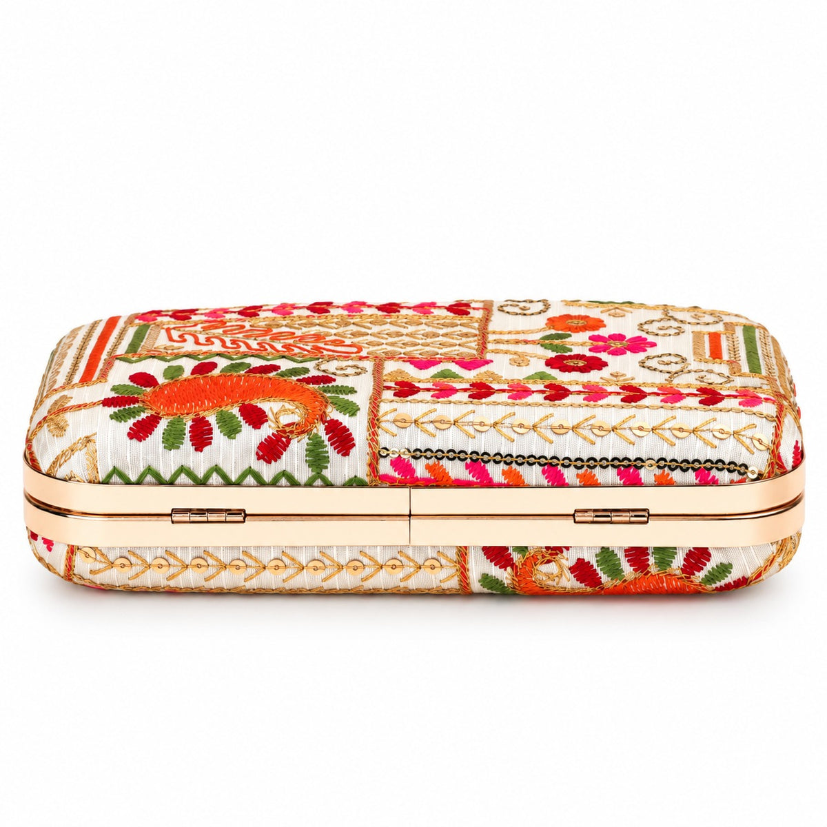 KarryQ Ivory Patchwork Paisley Box Clutch Purse
