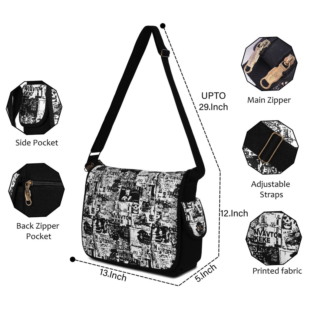 Vintage Newspaper Print Messenger Sling Bag for Men & Women | Premium Crossbody Shoulder Bag | Casual Side Bag for College, Office, Travel & Everyday Use