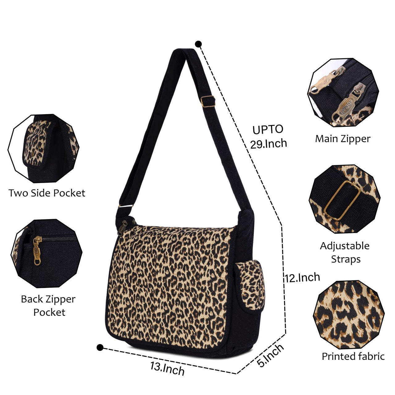 Sudan Premium Leopard Print Messenger Sling Bag for Women | Fashion Crossbody Shoulder Bag | Stylish Side Bag for College, Office, Travel & Everyday Use