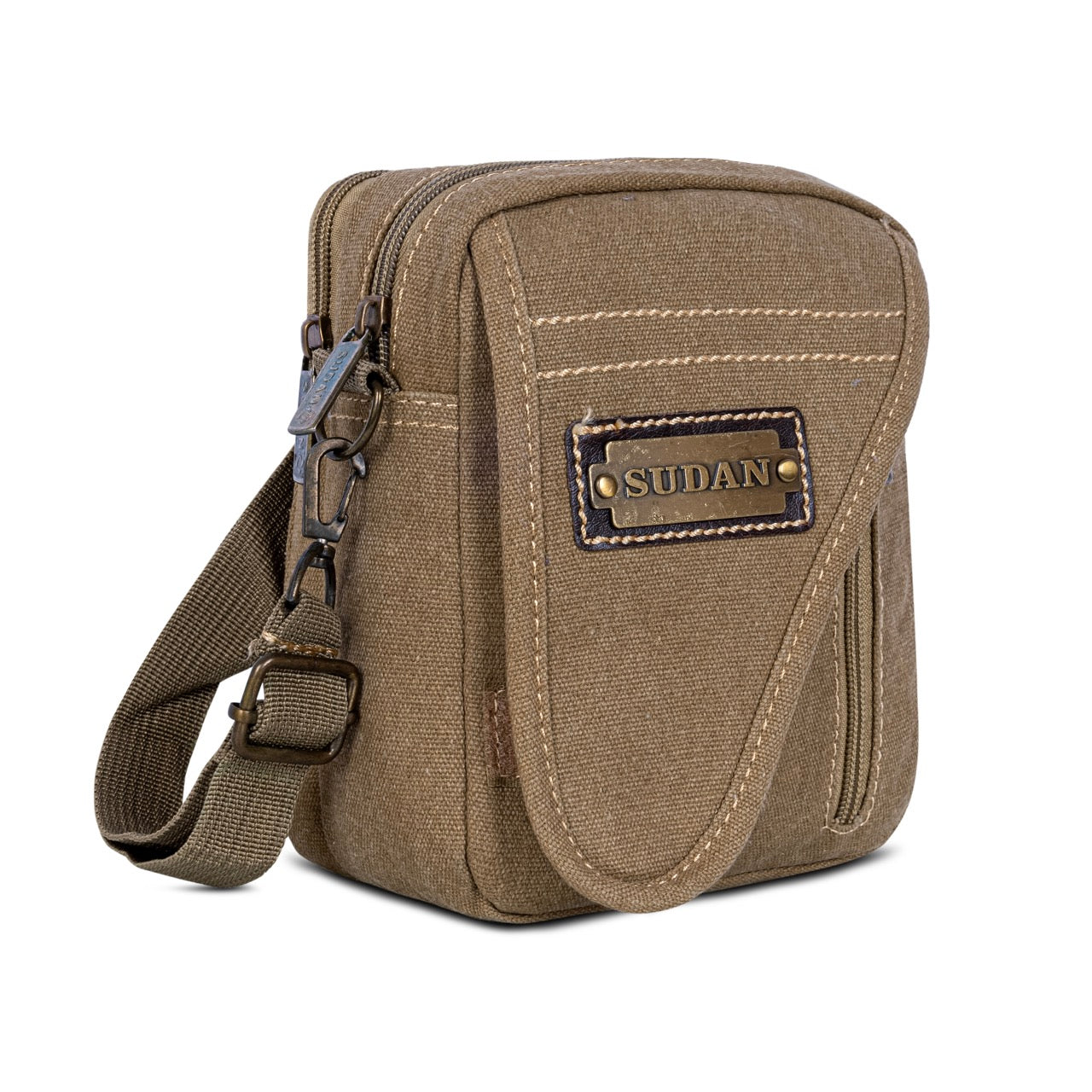 Sudan Premium Canvas Mini Sling Bag for Men | Compact Crossbody Pouch | Travel Side Bag with Adjustable Strap | Mobile Wallet Passport Organizer | Khaki