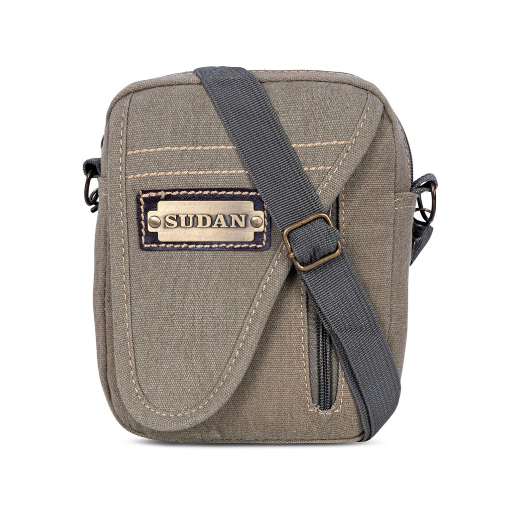 Sudan Premium Canvas Mini Sling Bag for Men | Compact Crossbody Side Pouch | Mobile Wallet Passport Travel Organizer | Adjustable Shoulder Bag | Grey