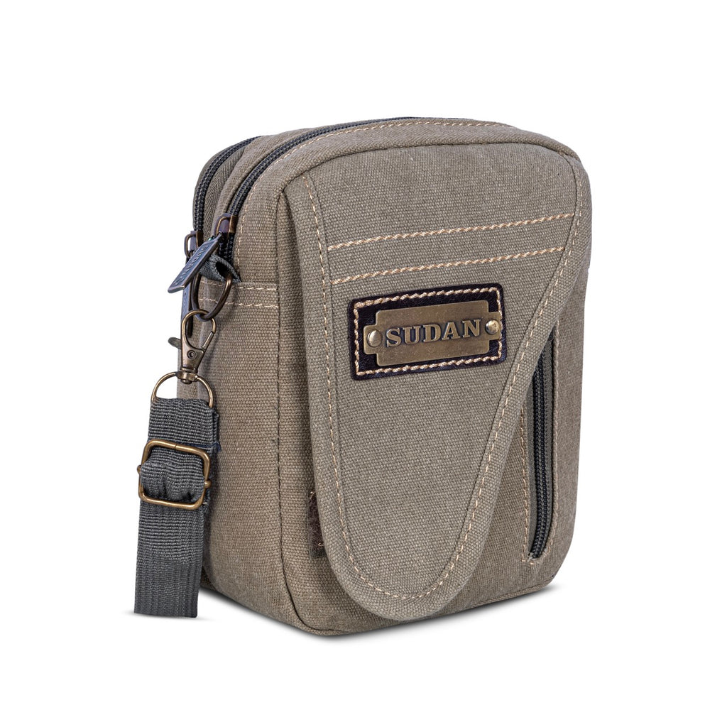 Sudan Premium Canvas Mini Sling Bag for Men | Compact Crossbody Side Pouch | Mobile Wallet Passport Travel Organizer | Adjustable Shoulder Bag | Grey