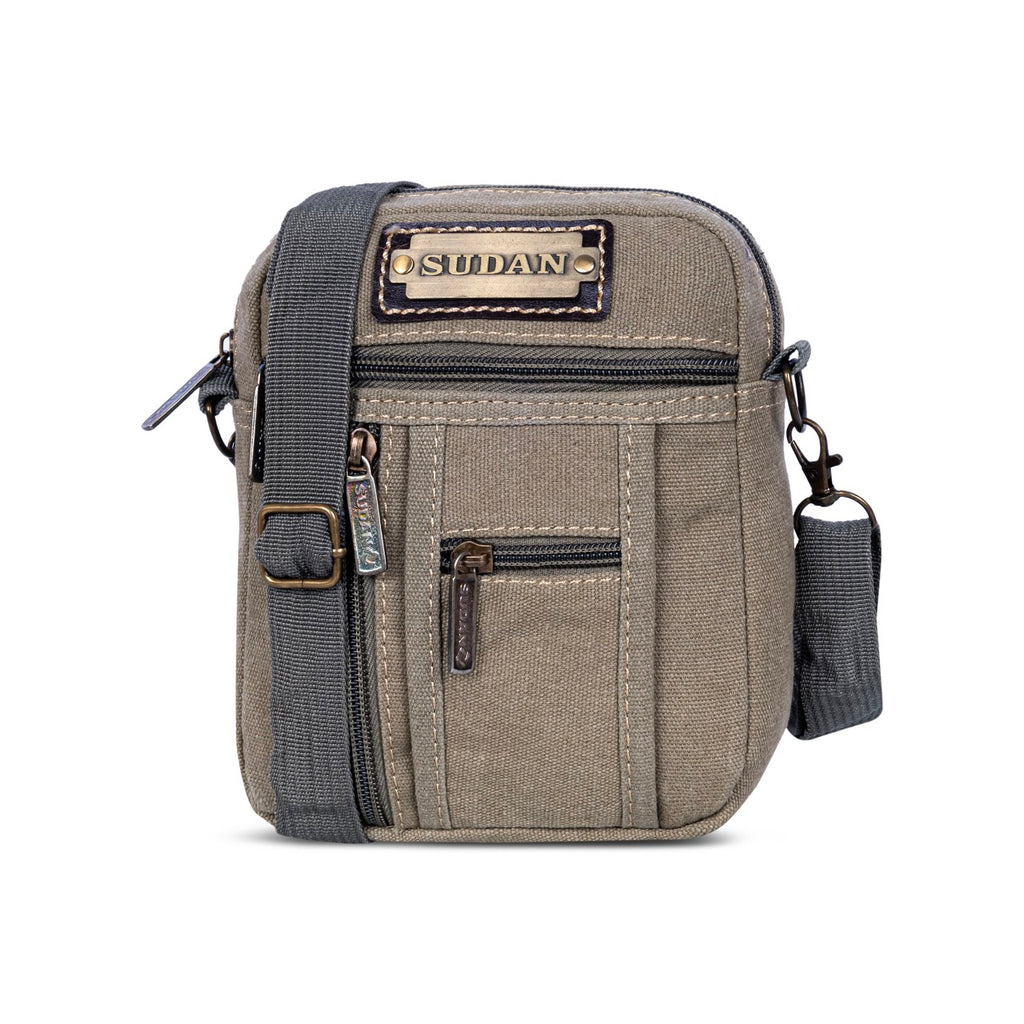 udan Premium Canvas Mini Sling Bag for Men | Multi Pocket Crossbody Side Bag | Travel Pouch Organizer | Mobile Wallet Passport Shoulder Bag | Grey
