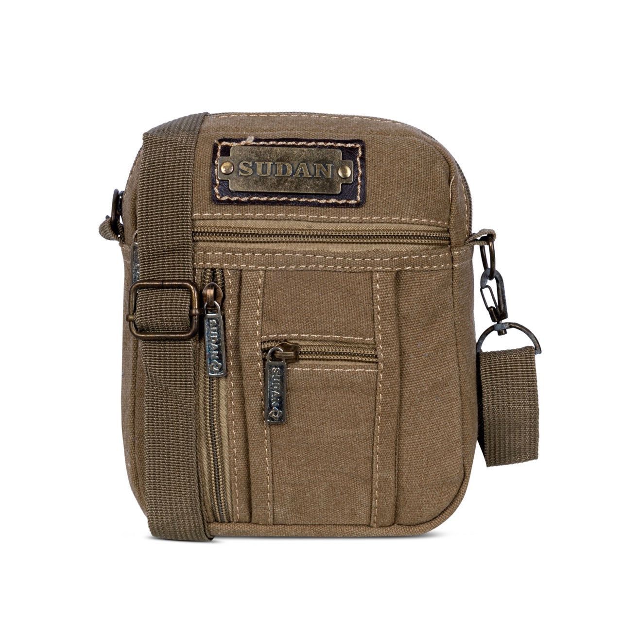 Sudan Premium Canvas Mini Sling Bag for Men | Multi Pocket Crossbody Side Bag | Travel Organizer Pouch | Mobile Wallet Passport Shoulder Bag | Khaki Brown
