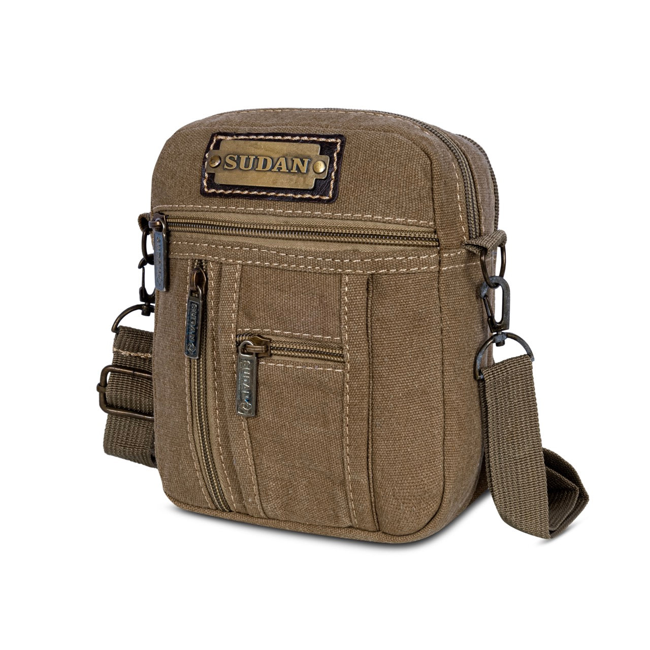 Sudan Premium Canvas Mini Sling Bag for Men | Multi Pocket Crossbody Side Bag | Travel Organizer Pouch | Mobile Wallet Passport Shoulder Bag | Khaki Brown