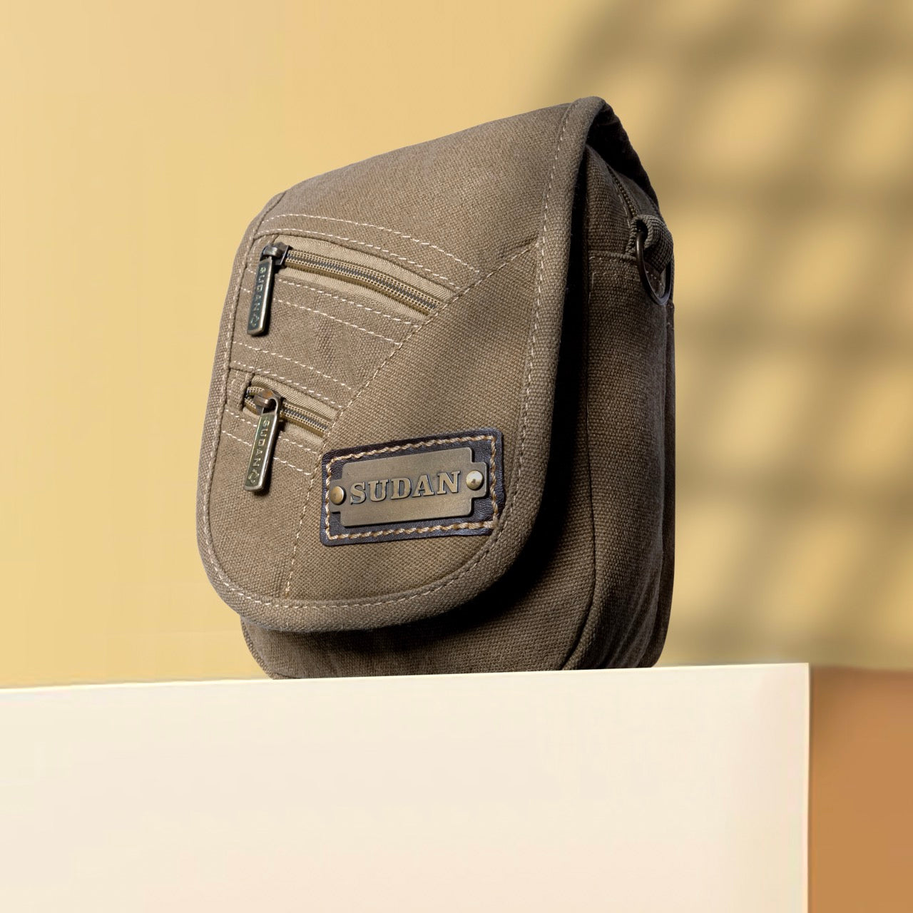 Sudan Premium Canvas Mini Sling Bag for Men | Compact Crossbody Side Pouch | Multi Pocket Travel Organizer | Mobile Wallet Passport Shoulder Bag | Khaki Brown
