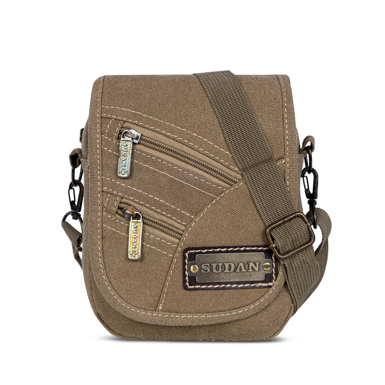 Sudan Premium Canvas Mini Sling Bag for Men | Compact Crossbody Side Pouch | Multi Pocket Travel Organizer | Mobile Wallet Passport Shoulder Bag | Khaki Brown