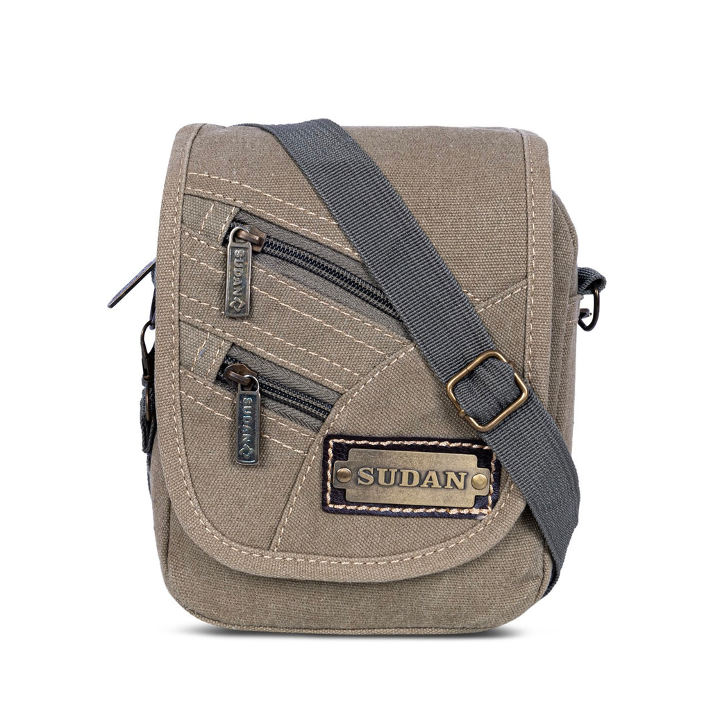 Sudan Premium Canvas Mini Sling Bag for Men | Multi Pocket Crossbody Side Pouch | Adjustable Shoulder Bag for Mobile, Wallet, Passport & Travel Essentials | Grey