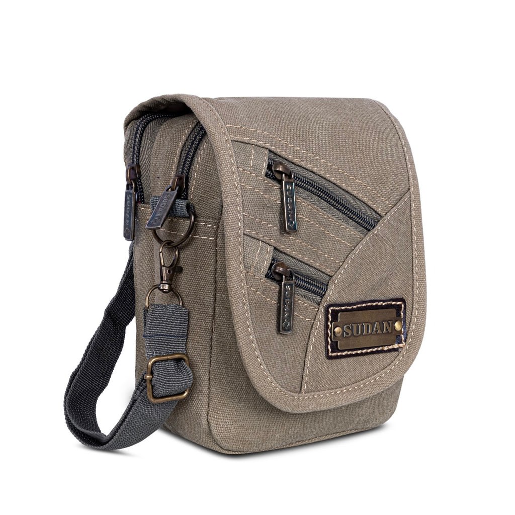 Sudan Premium Canvas Mini Sling Bag for Men | Multi Pocket Crossbody Side Pouch | Adjustable Shoulder Bag for Mobile, Wallet, Passport & Travel Essentials | Grey