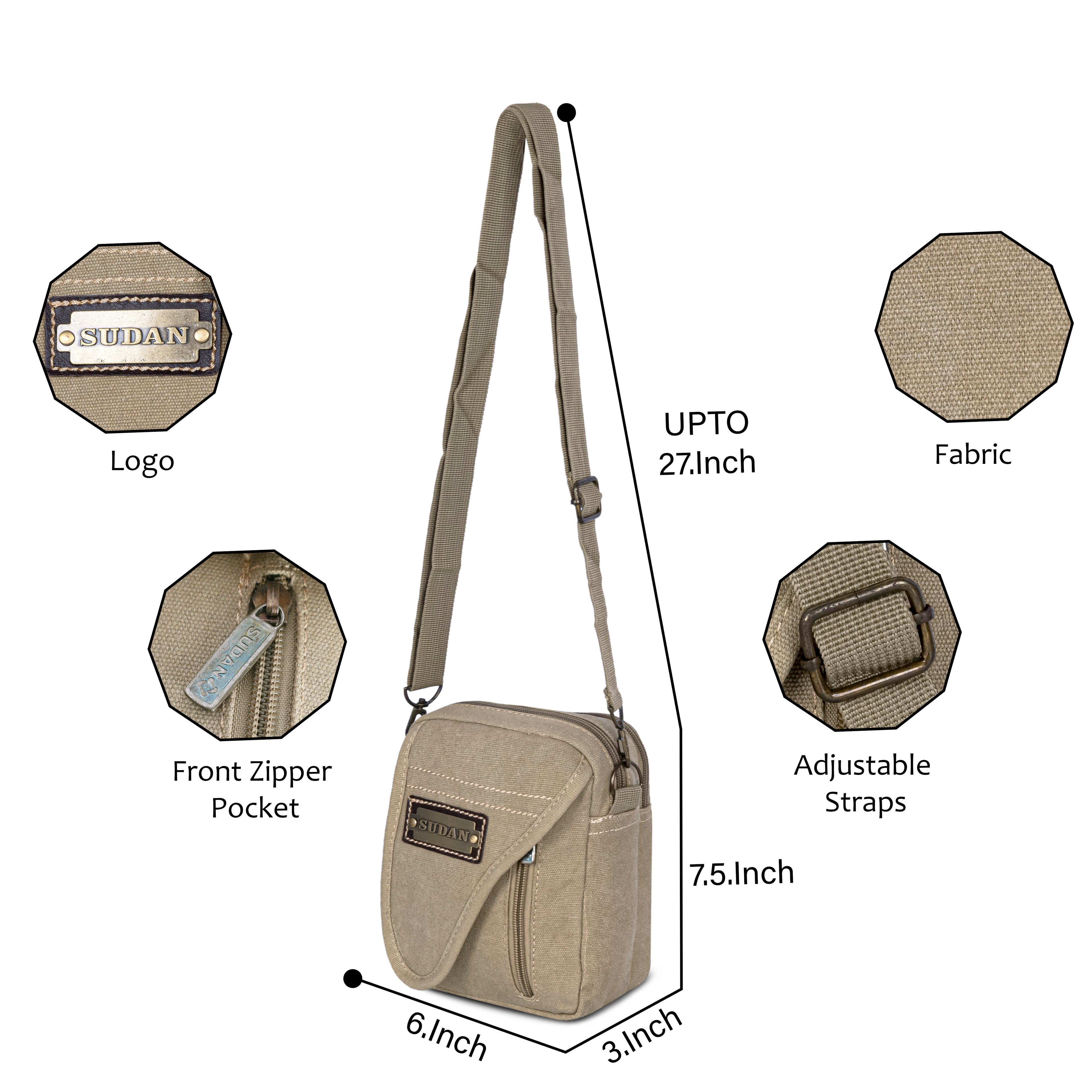Sudan Premium Canvas Mini Sling Bag for Men | Compact Crossbody Pouch | Travel Organizer Side Bag for Mobile, Wallet & Daily Essentials