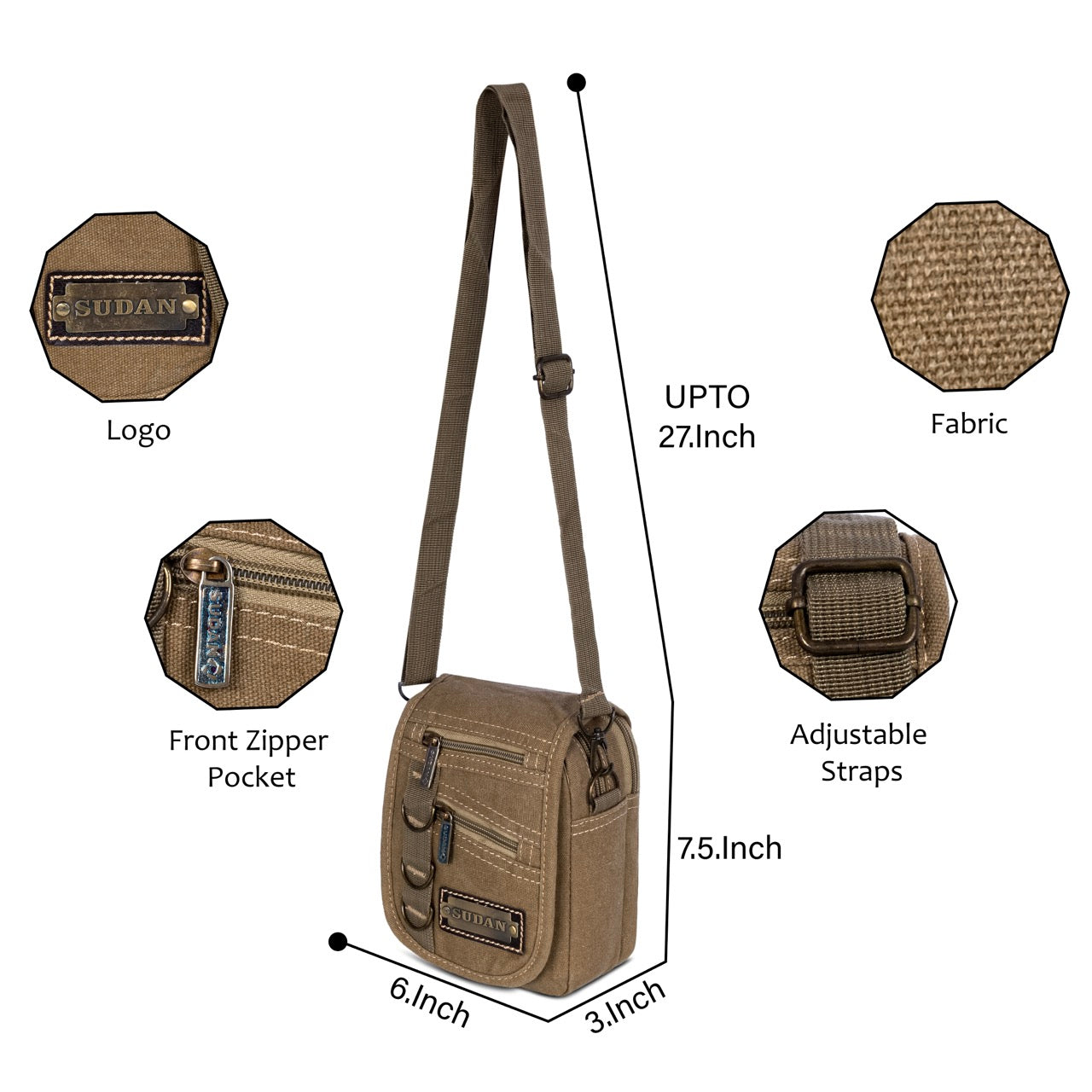 Sudan Premium Canvas Pouch Sling Bag for Men | Compact Crossbody Utility Bag | Multi-Pocket Travel Side Bag for Daily Use, Office & Travel